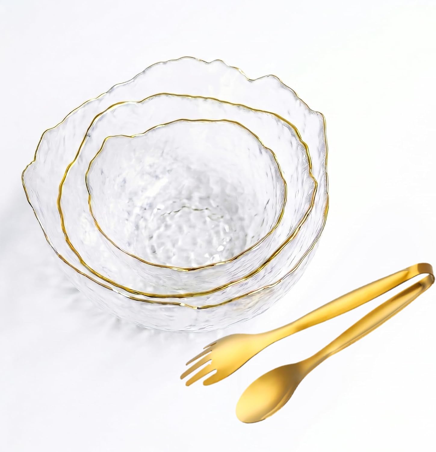 Dim Sum Basket - Large Glass Salad Bowl with Gold